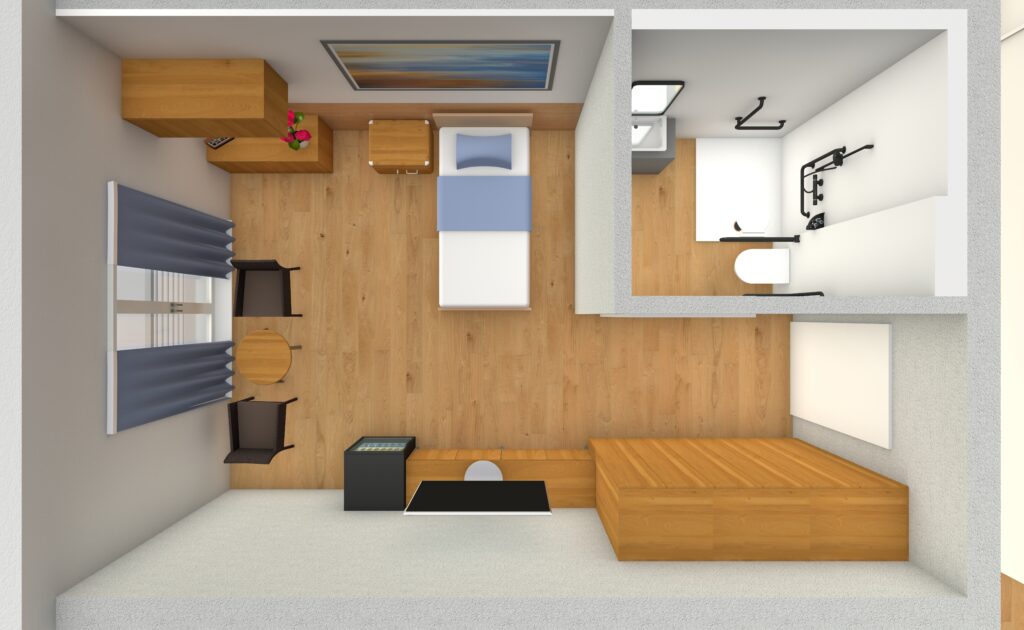 Zu sehen ist das Zimmer von oben.