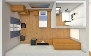 Zu sehen ist das Zimmer von oben.